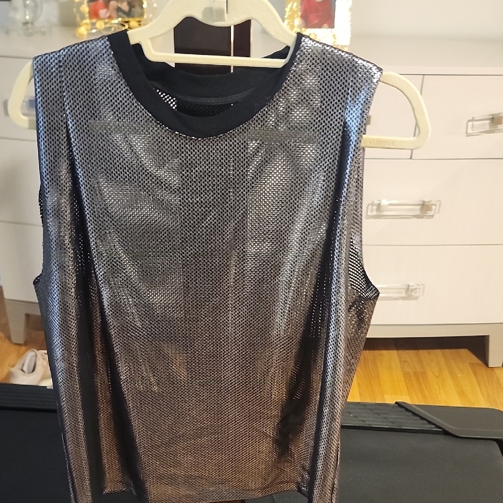 RtA Silver Sequin Muscle Tee